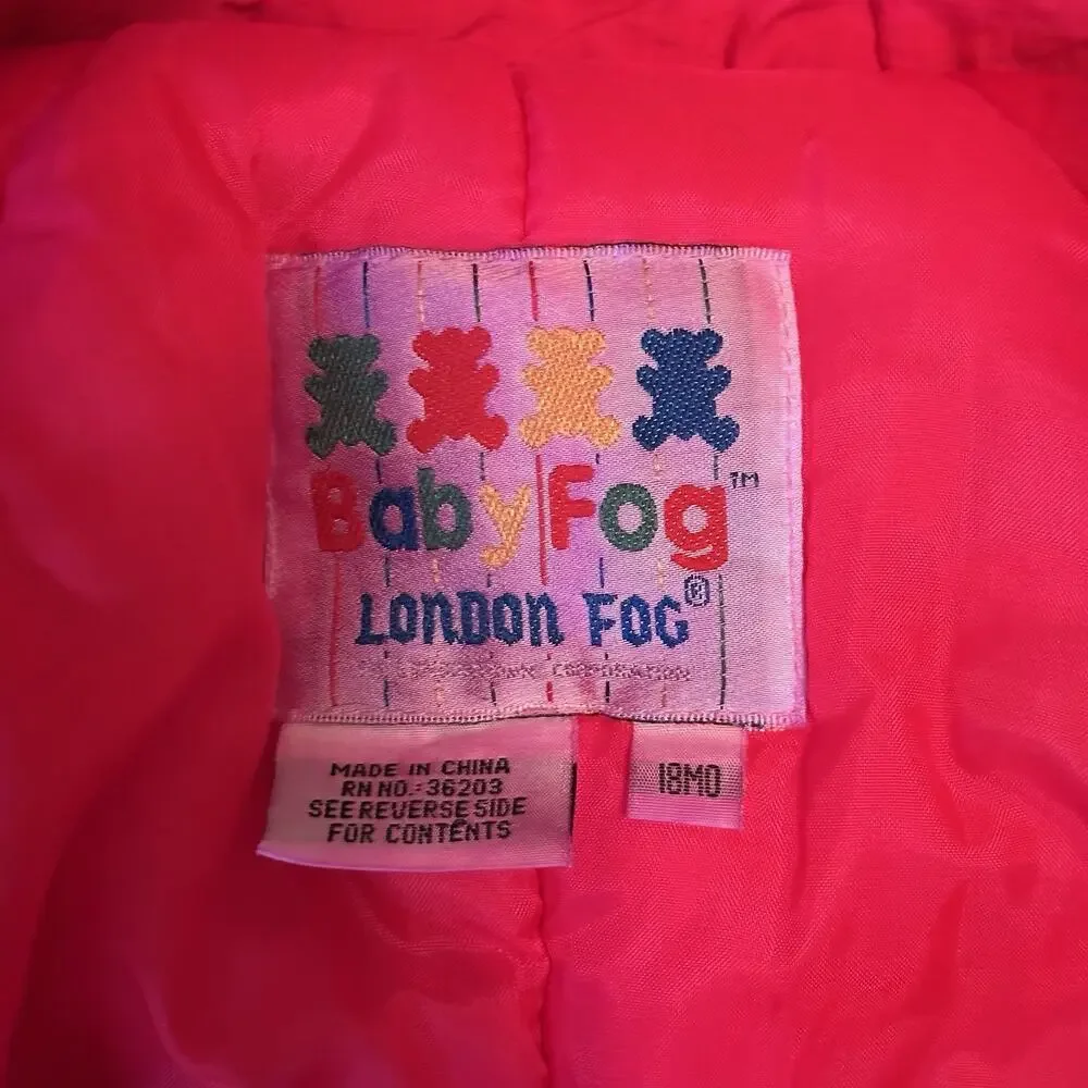 Vintage 90s BABY FOG 18 Month Bunting Winter Coat Jacket Play Race Car Fade Pink